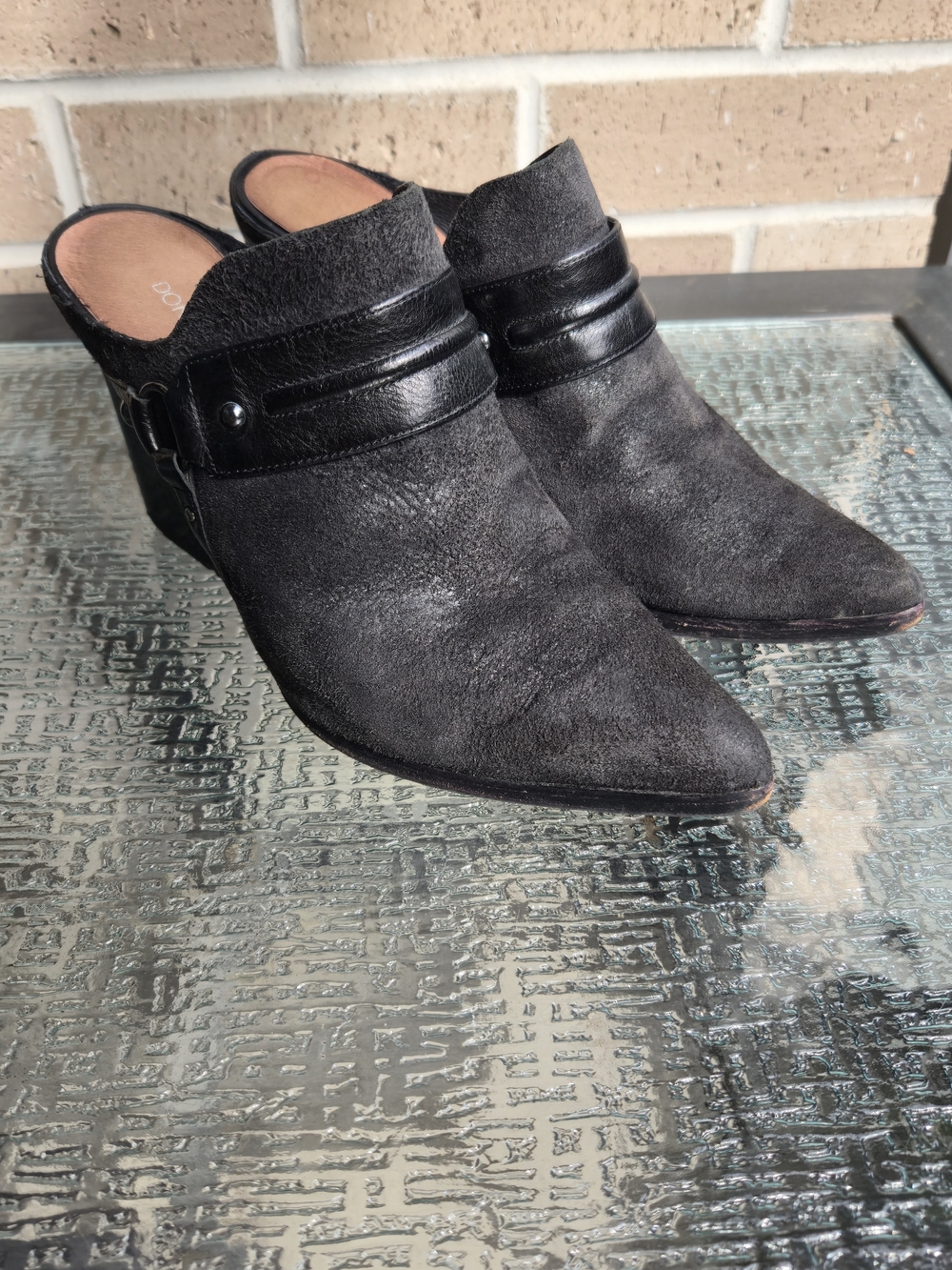 Donald J. Pliner Black Leather Suede Pointed-Toe Heeled Mules US 7M
